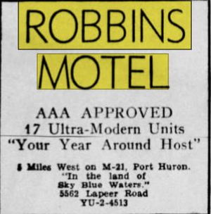 Blue Water Motel (Robbins Motel & Gift Shop) - June 1956 Ad